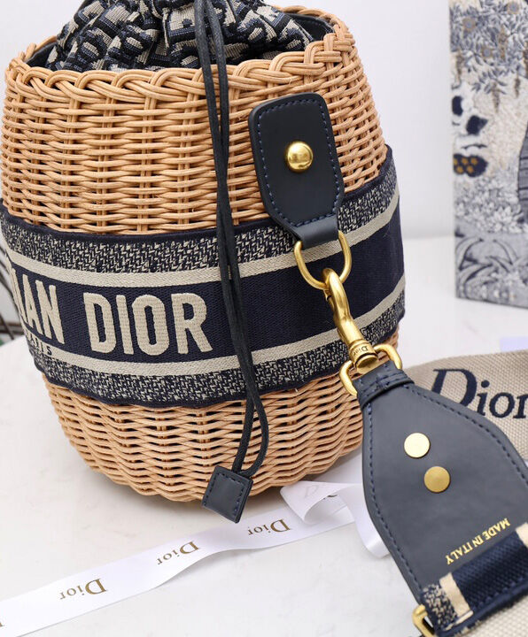 Christian Dior Wicker Bucket Bag Apricot